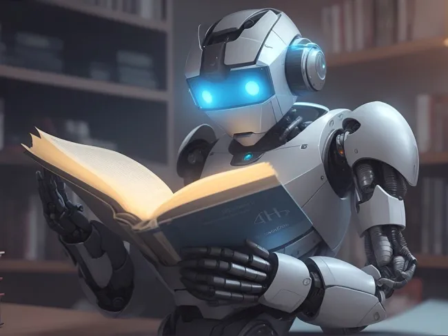 A robot reading a book
